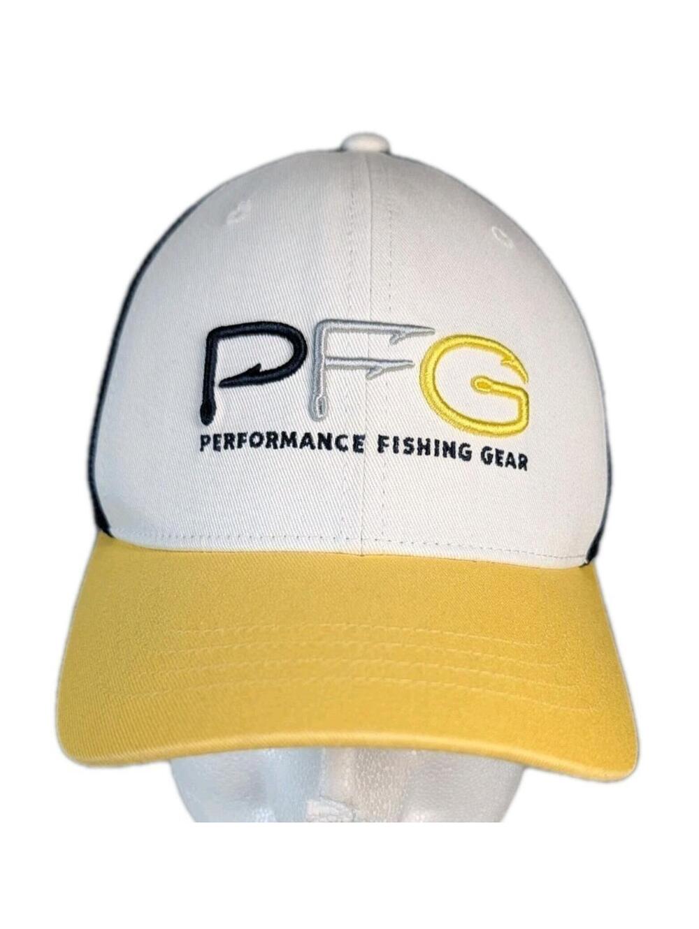 Columbia Mens Hat S M White Yellow Navy PFG Flexfit Fishing Outdoor Mesh Cap
